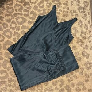 Eileen Fisher 100% Silk Grey Navy Tank And Pants Pajama Set